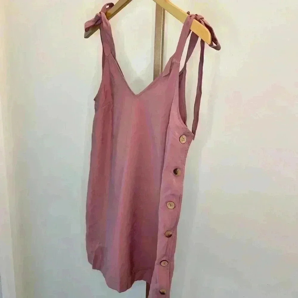 Topshop Women's Pink Side Button Mini Slip Dress Size 2 Sleeveless - Picture 5 of 13